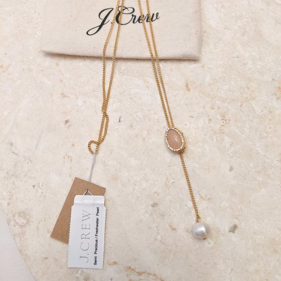 J. Crew Gold-plated Stone and Freshwater Pearl Drop Necklace - Picture 2 of 5